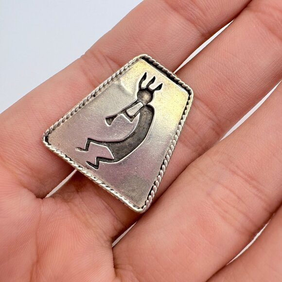 VTG Solid Sterling Silver 925 Kokopelli Trapezoid Brooch Size 1" Length - Picture 5 of 9